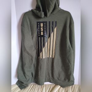 ZELOS Olive Green USA Flag Hoodie